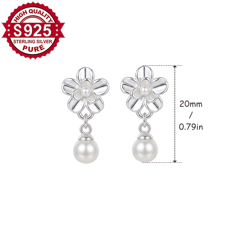 Women's 2pc S925 Silver Gardenia Flower Earrings with Pendant